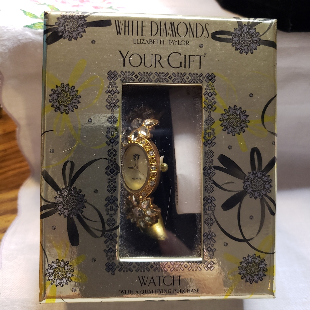 Vintage Elizabeth Taylor White Diamonds Goldtone Watch Sold As It